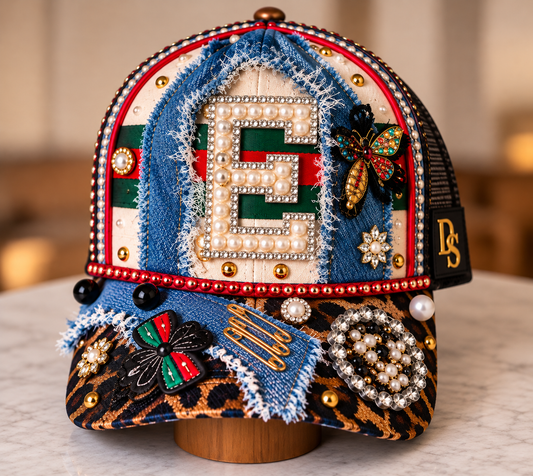 Approved Style 1 E Letter hat full front view with top button and brim visible